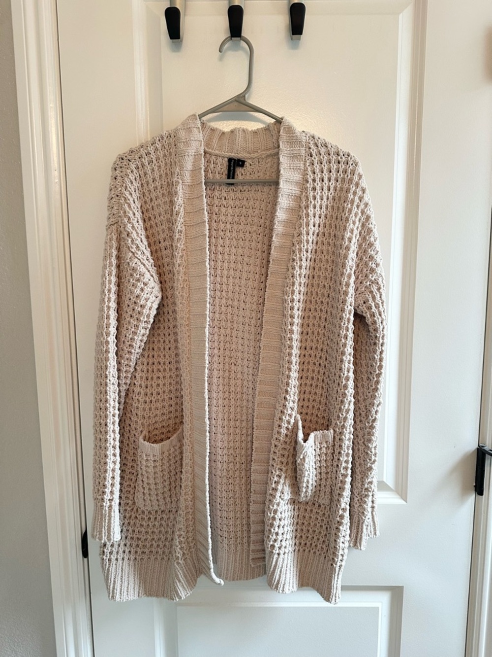 moon & madison Cream Open-Front Waffle Knit Cardigan